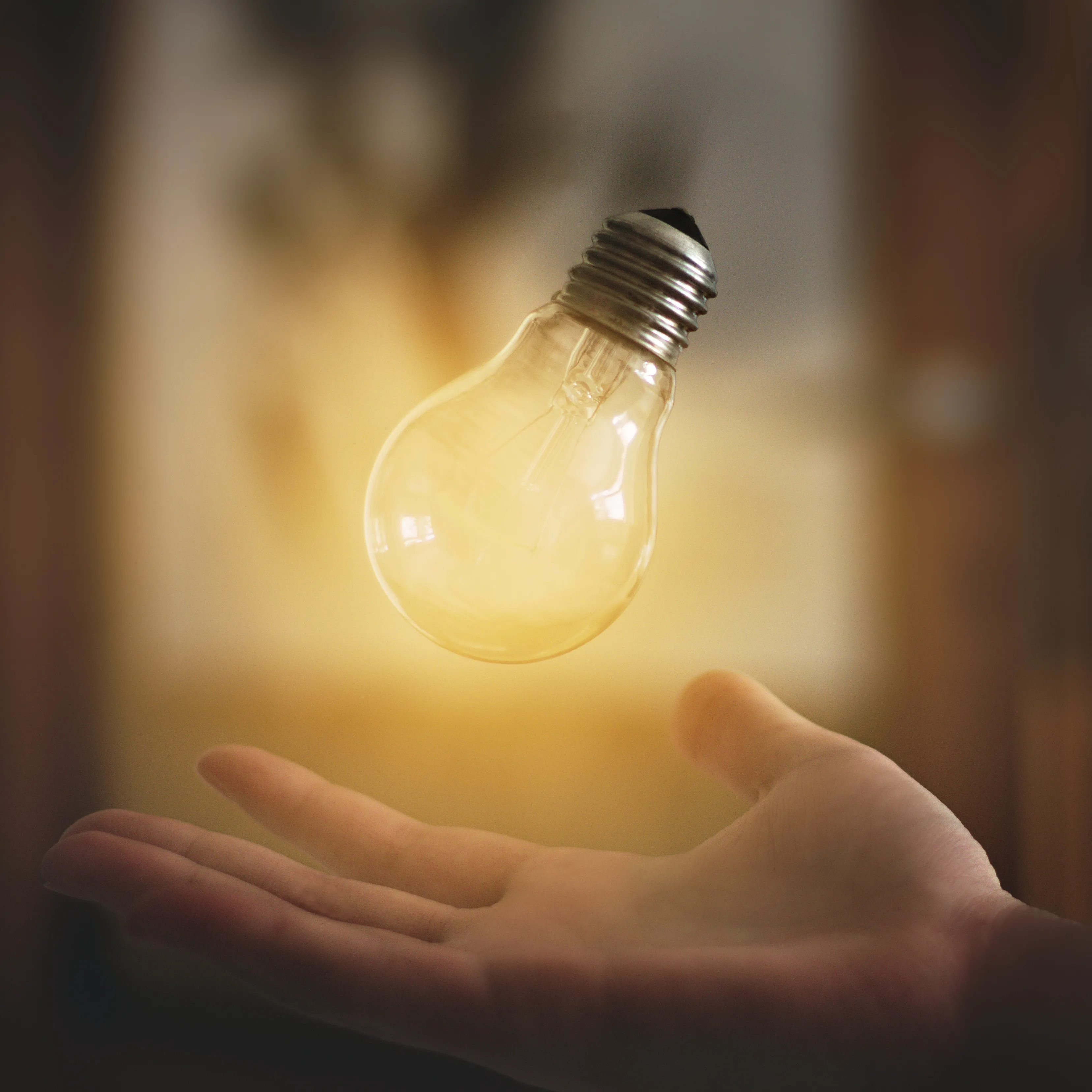 A lightbulb hovering over an open palm, depicting an odd one out general knowledge challenge to spot the intruder