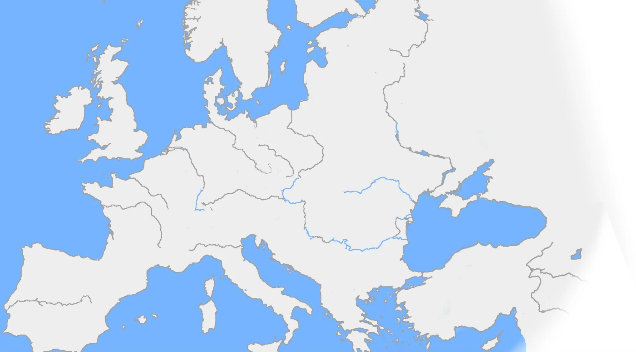 Map of Europe highlighting the longest river, the Volga, a general knowledge test question.