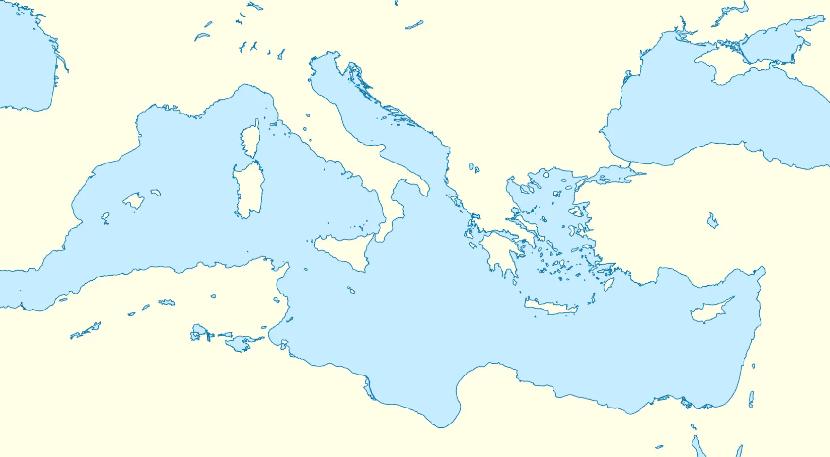 An empty map of the Mediterranean Sea, asking to identify the largest island. High IQ General Knowledge Test.