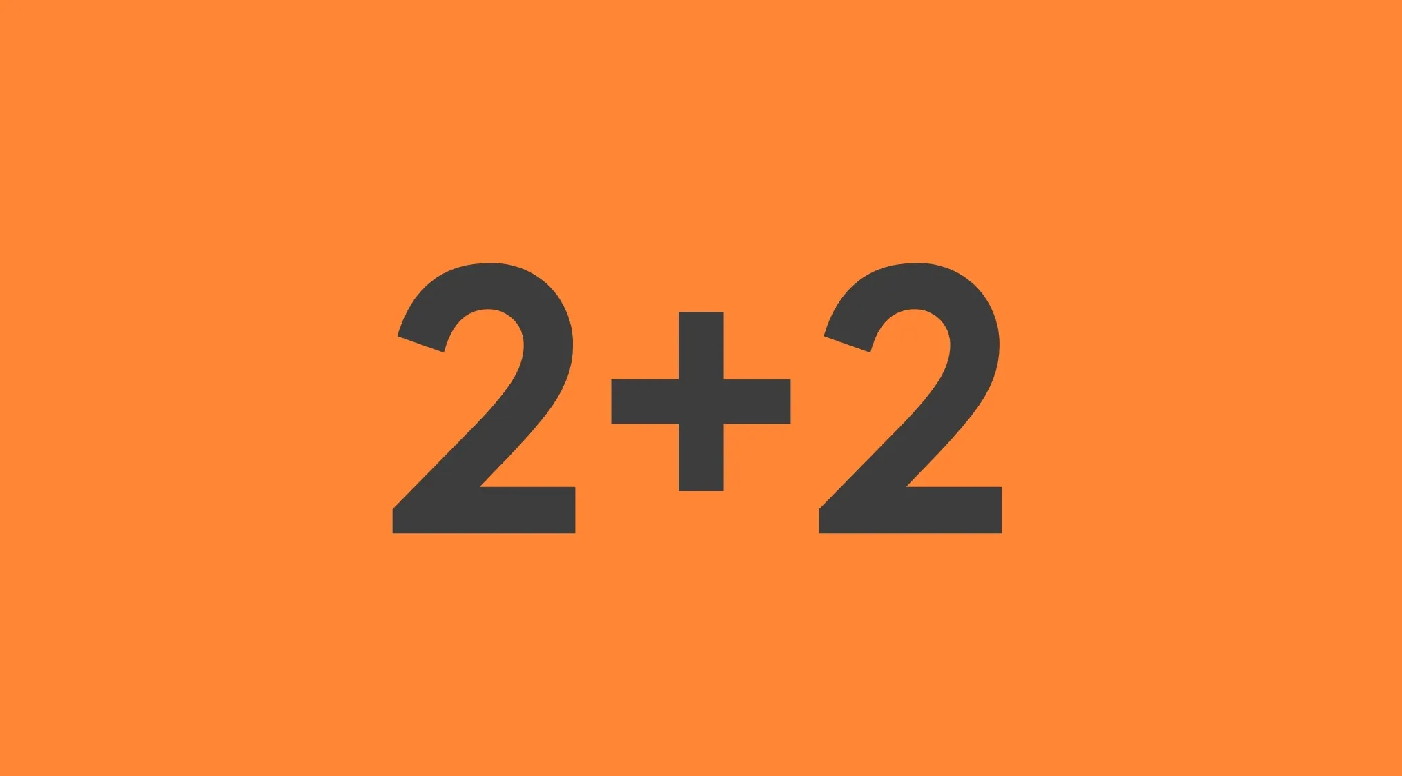 The equation 2 + 2 in large dark gray numbers on an orange background, for a general knowledge quiz on math.