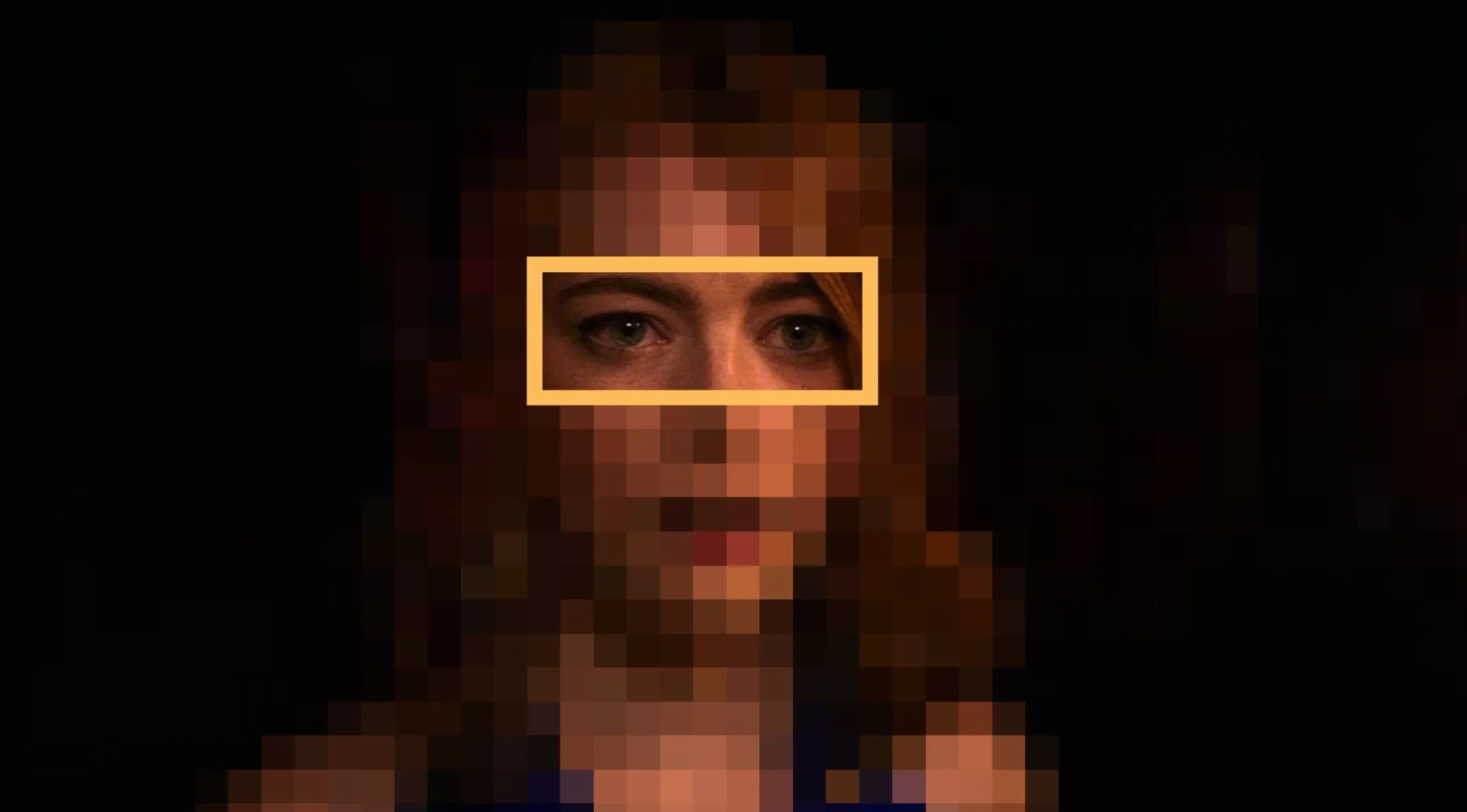Guess the film from the eyes: Pixelated image of a woman's eyes highlighted, part of a movie and TV show quiz.