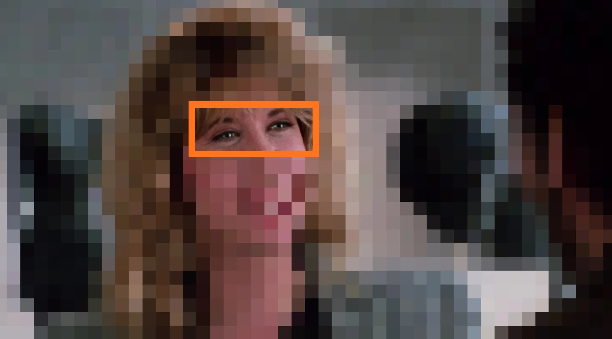 Close-up of pixelated eyes in a movie, asking viewers to guess the movie from the eyes.