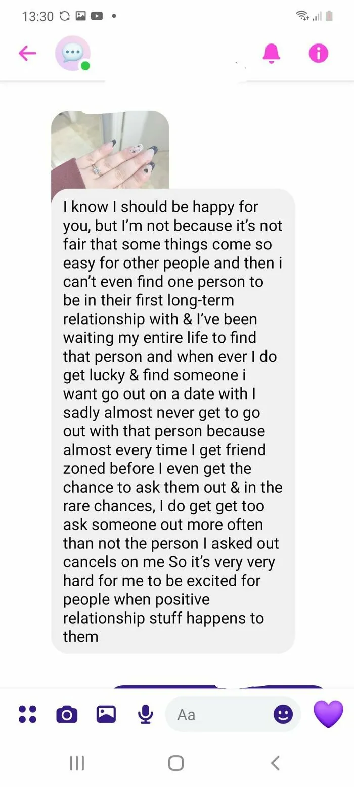 A screenshot of a text message from someone feeling like the main character in their own sad love story.