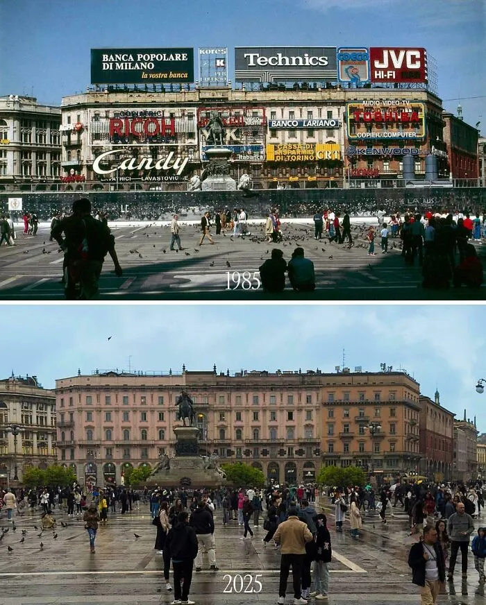 Milan's Historic Piazza Del Duomo 1985 vs. 2025
