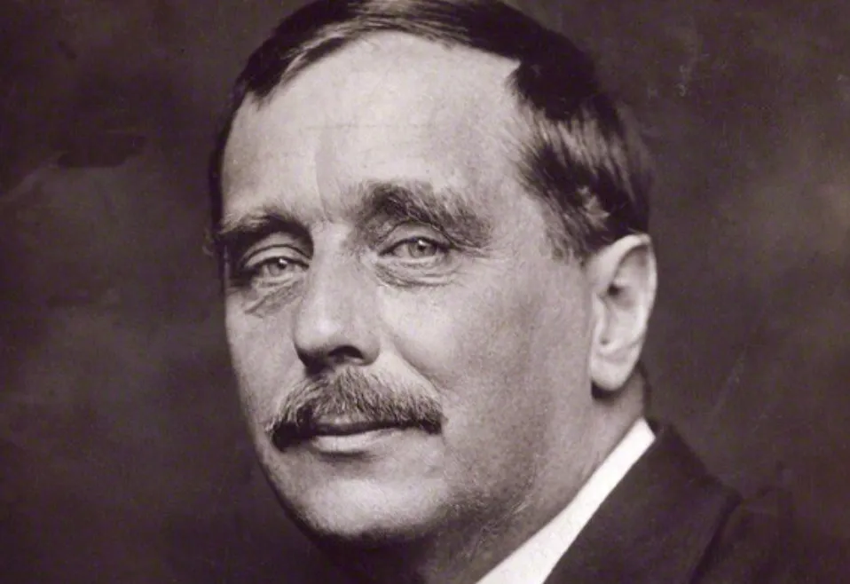 H. G. Wells, an author who did not write the novel 1984, in a sepia-toned portrait.