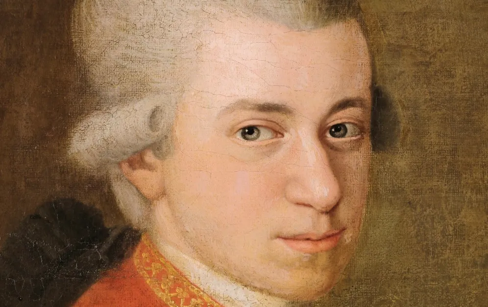 Oil painting of Wolfgang Amadeus Mozart, a composer who became deaf yet continued composing great works.
