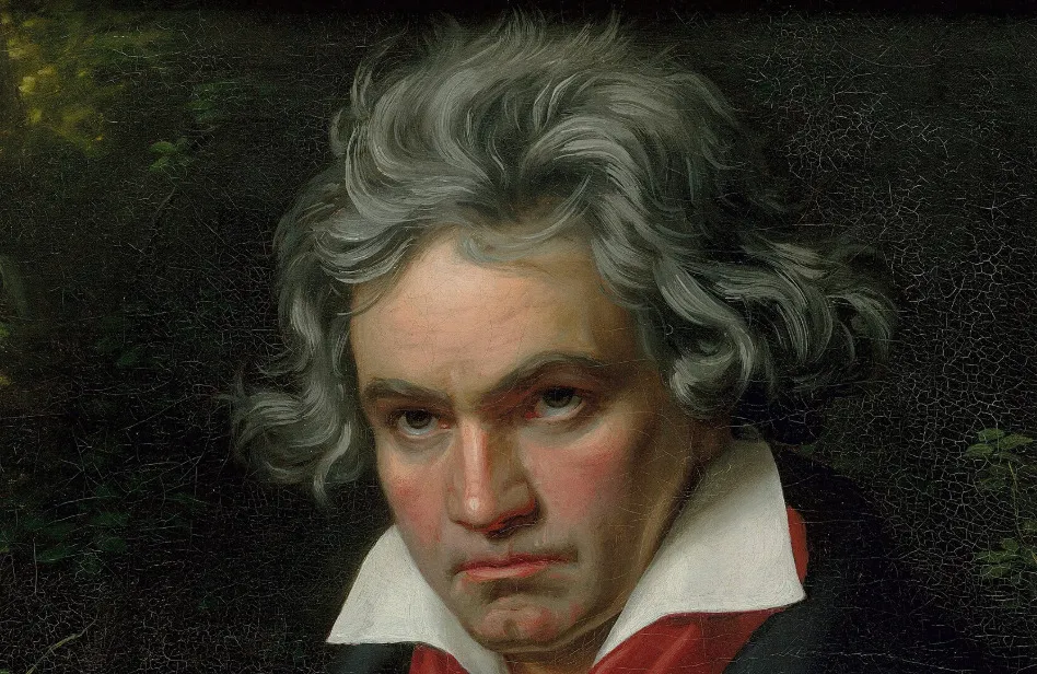 Oil painting of Ludwig van Beethoven, a deaf composer who continued creating great works late in life.