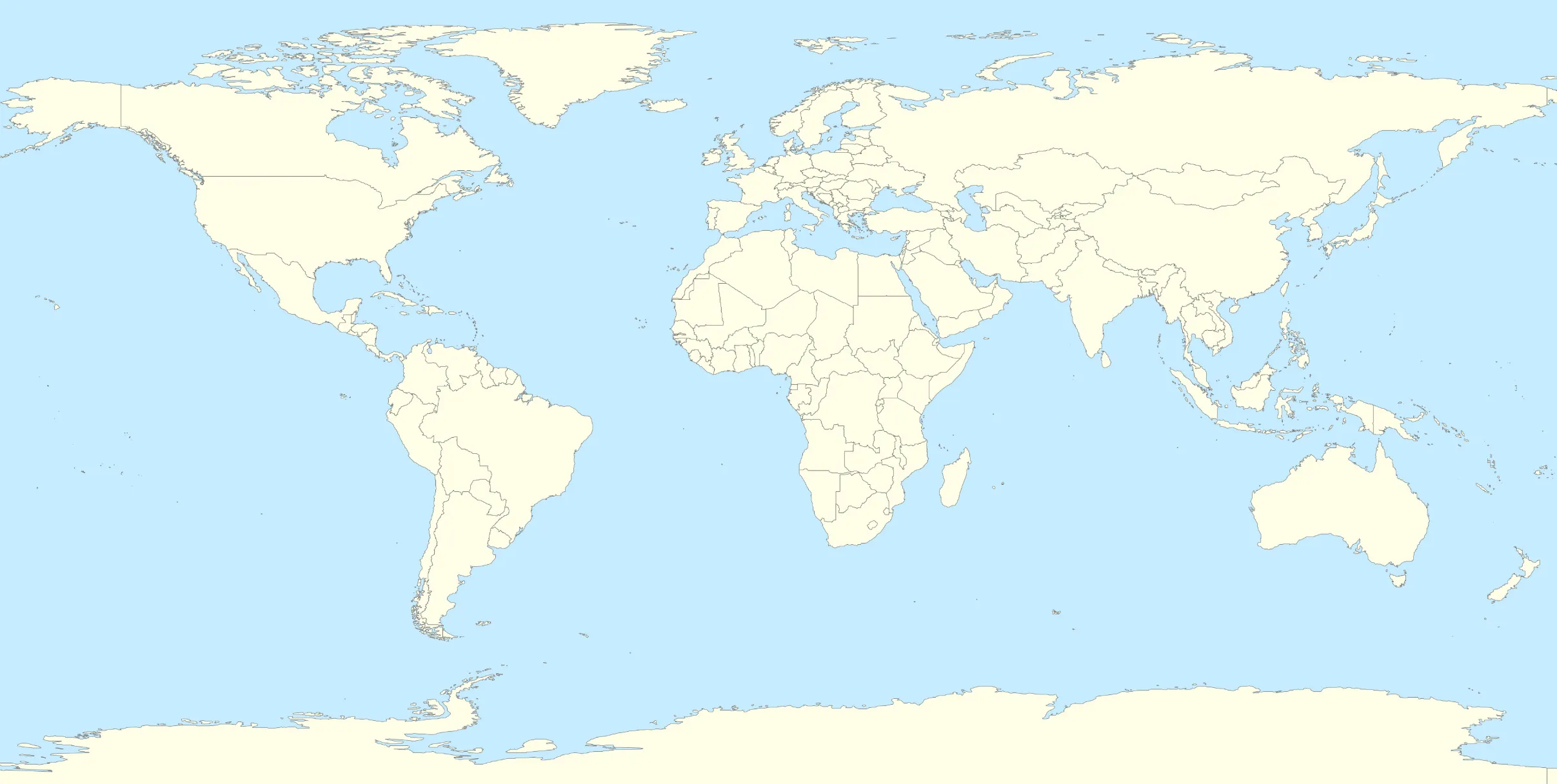 A world map illustrating the sea that lies between Europe and Africa in a general knowledge context.