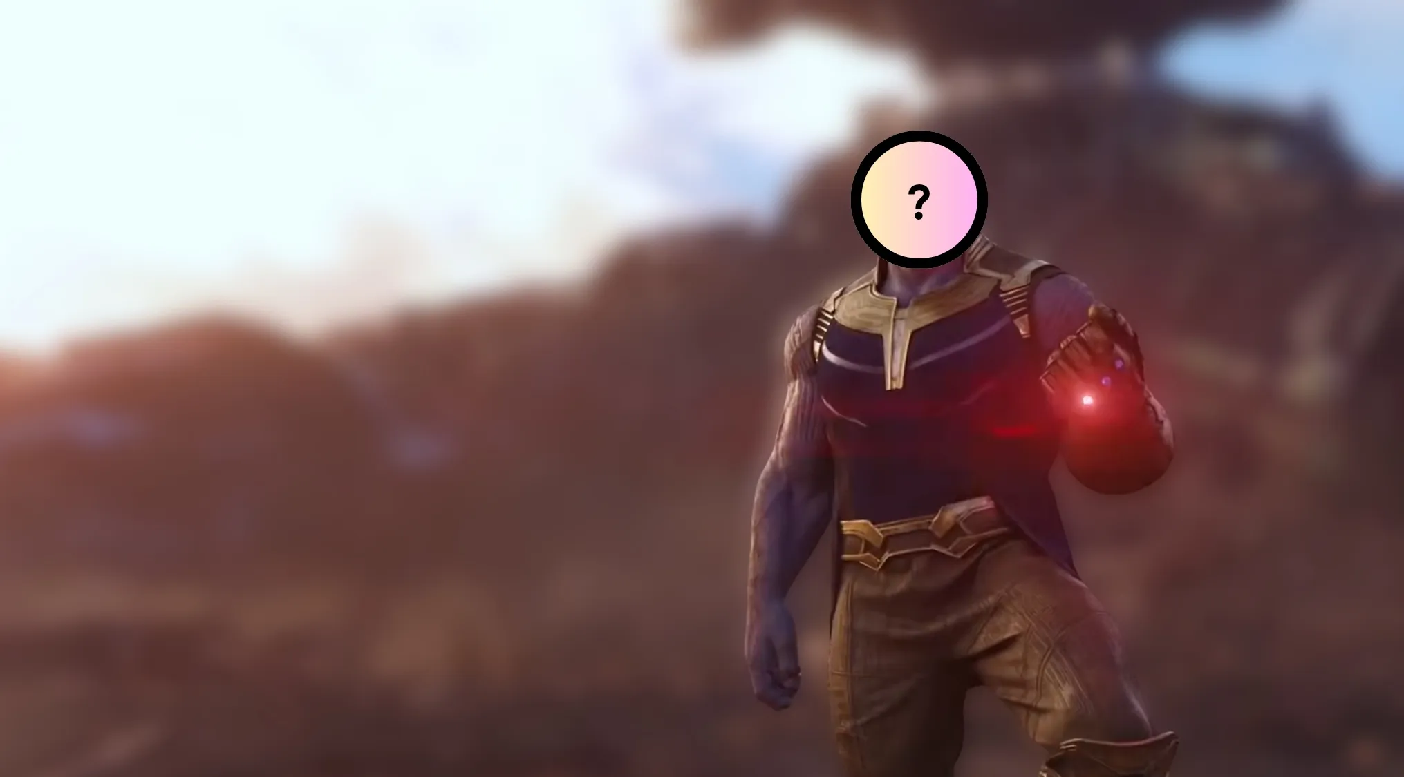 Guess the antagonist from this outfit. A blurred figure with a question mark over their face, wearing a gold and purple suit.