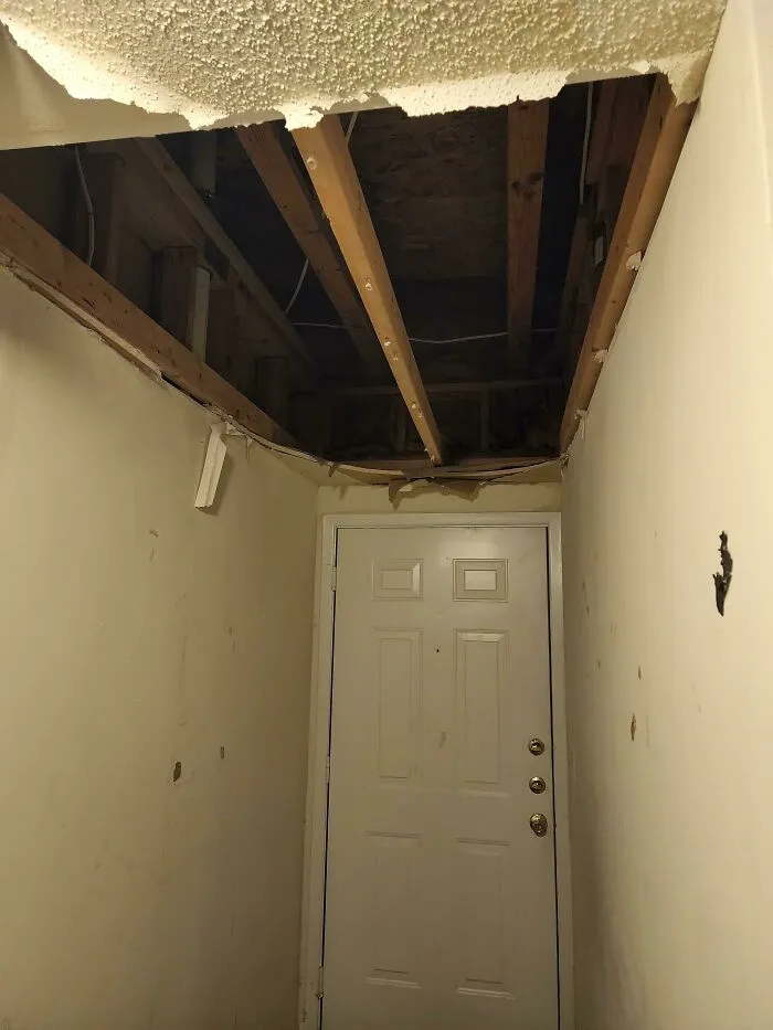 Got A Call From Apartment Office Saying My Neighbor Flooded The Apartment And My Roof Came In. "Pretty Bad" Was A Fair Statement