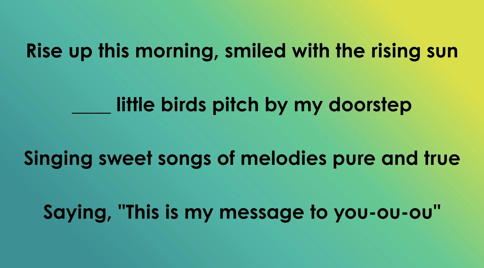 A fill in the blank quiz question for Bob Marley lyrics, asking to provide a number from 1 to 6.