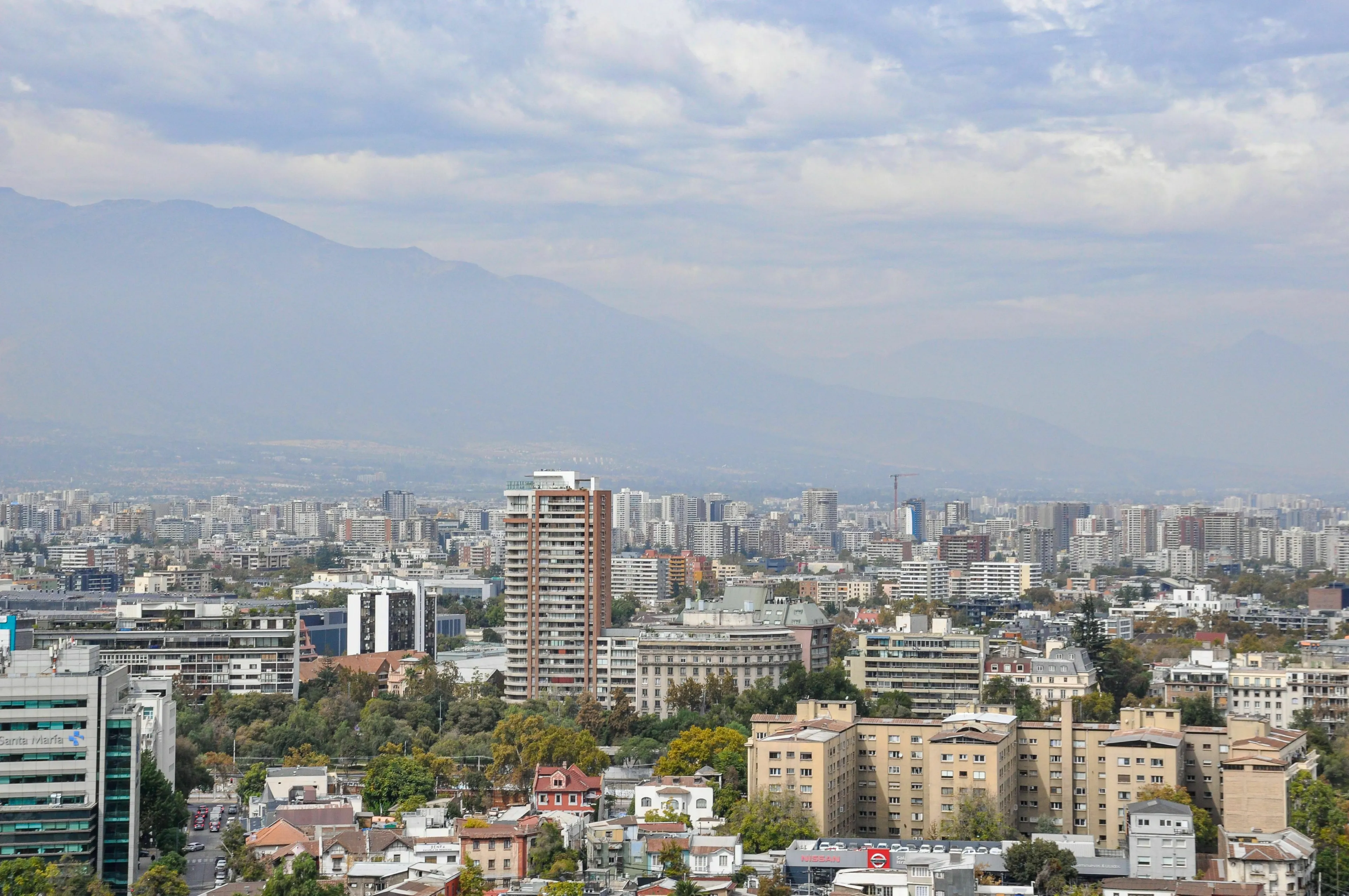 Skyline view of Santiago, the capital of Chile, with mountains in the background. General geography knowledge quiz.