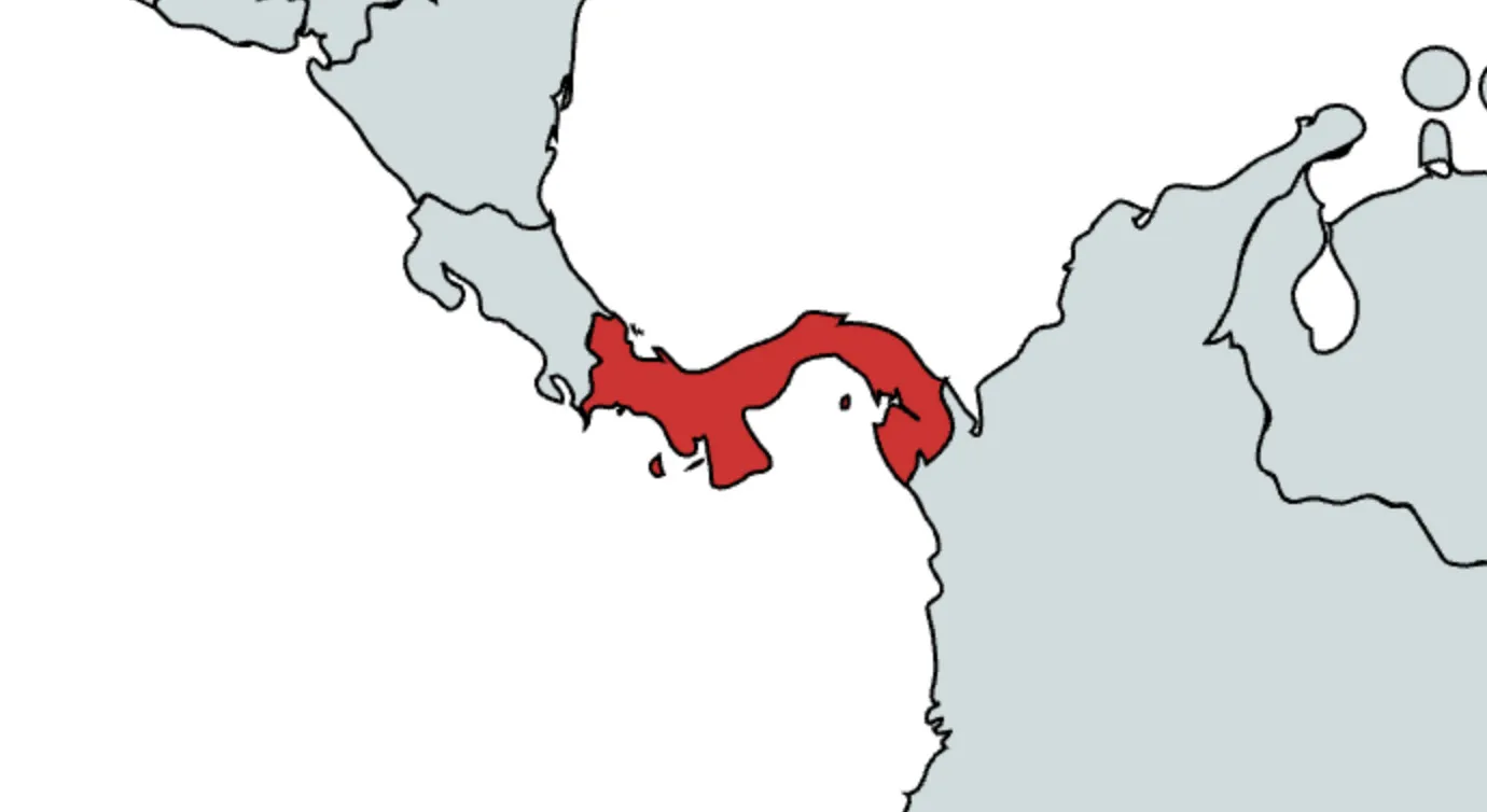 A map highlighting Panama, a country in Central America, for a geography knowledge quiz.