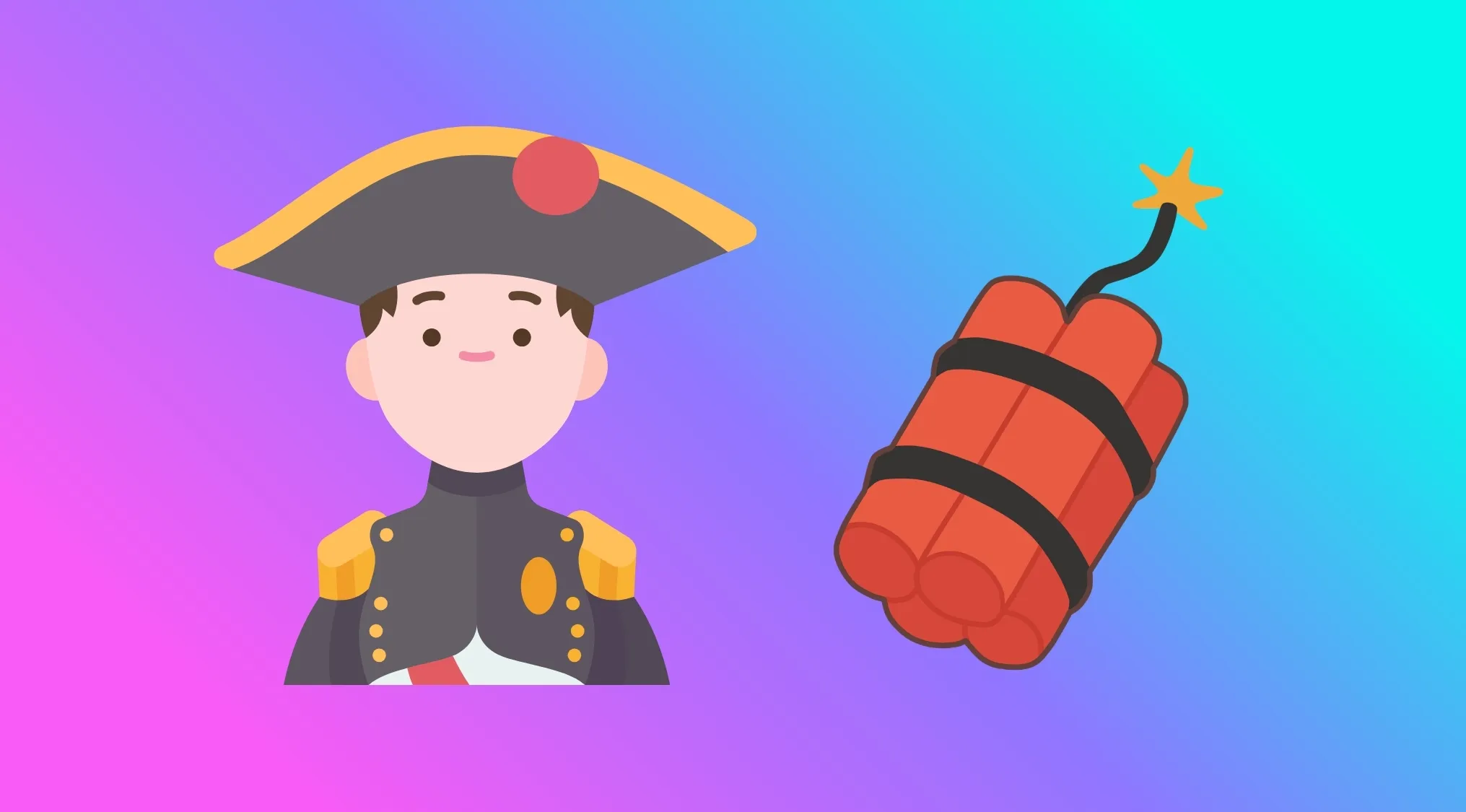 Cartoon of a general in a bicorne hat next to a lit stick of dynamite. Movie Titles Rebus Challenge.