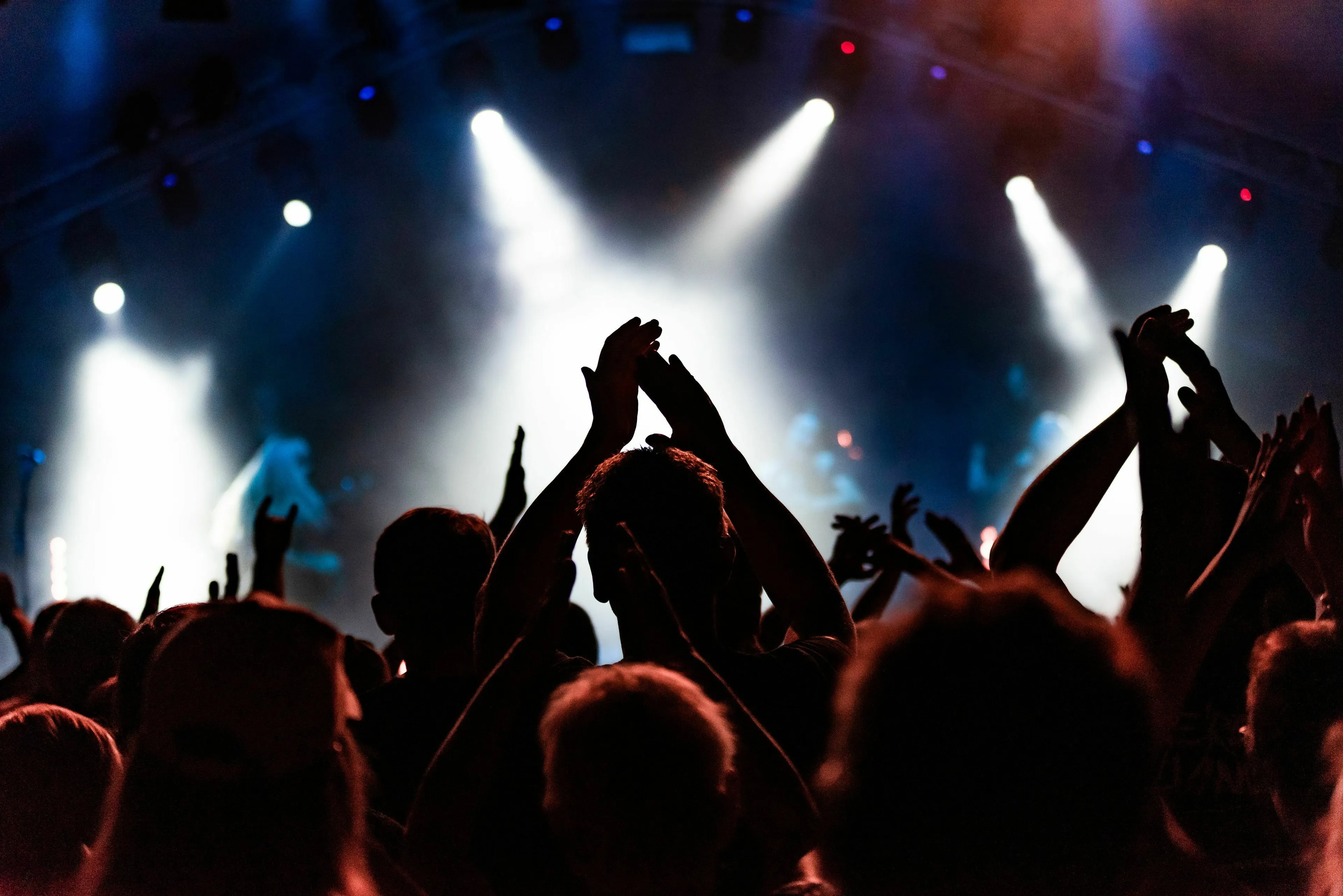 A crowd of people with their hands raised in applause at a concert, symbolizing a historical figure's relationship with recognition.