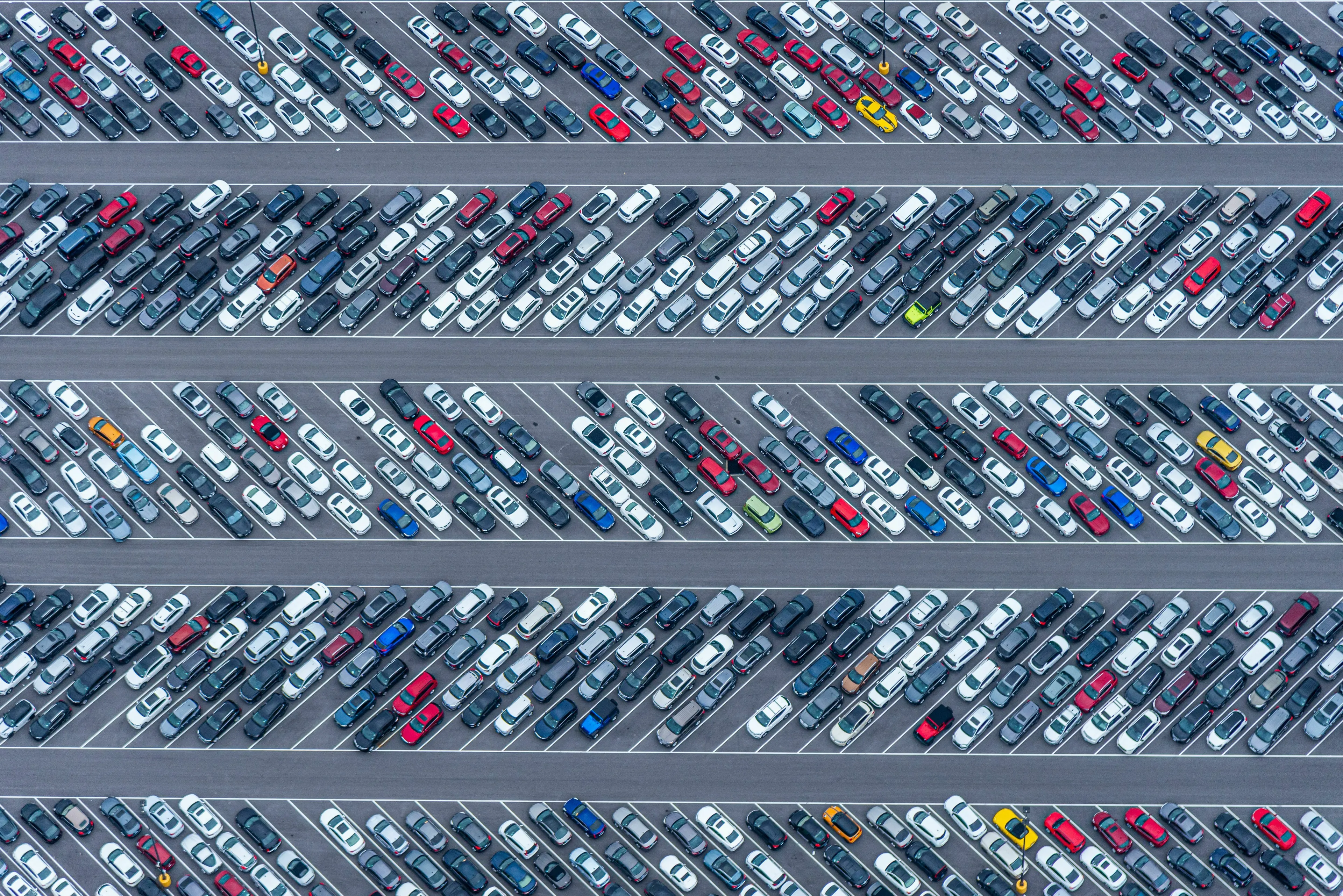 An aerial view of a parking lot where Americans leave their cars for the American vs English Words Quiz.