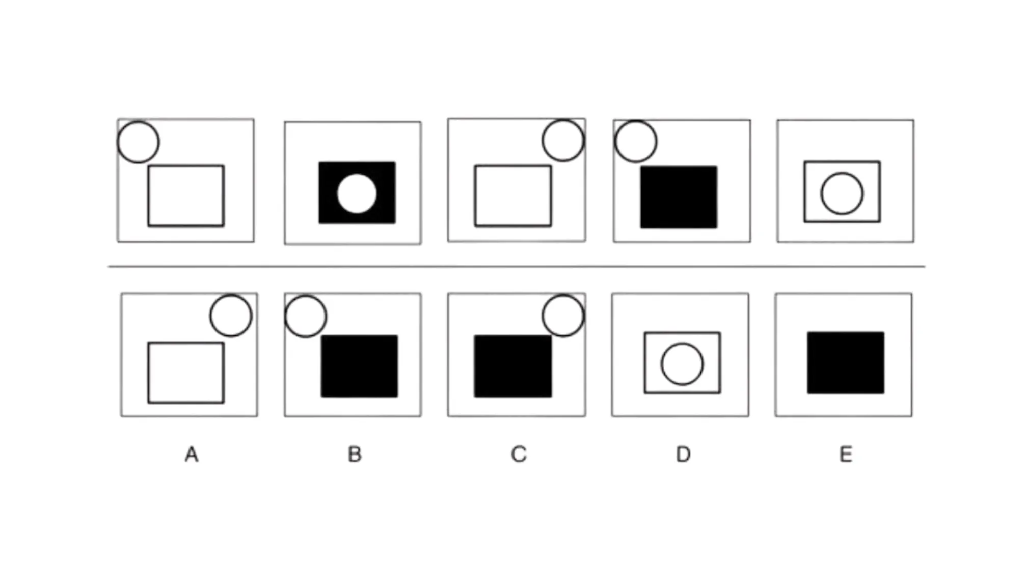 A sequence of geometric shapes in boxes, challenging viewers to determine which box comes next. FBI aptitude test.