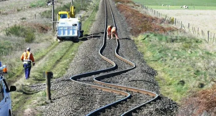 Train Tracks In Canterbury, New Zealand After An Earthquake