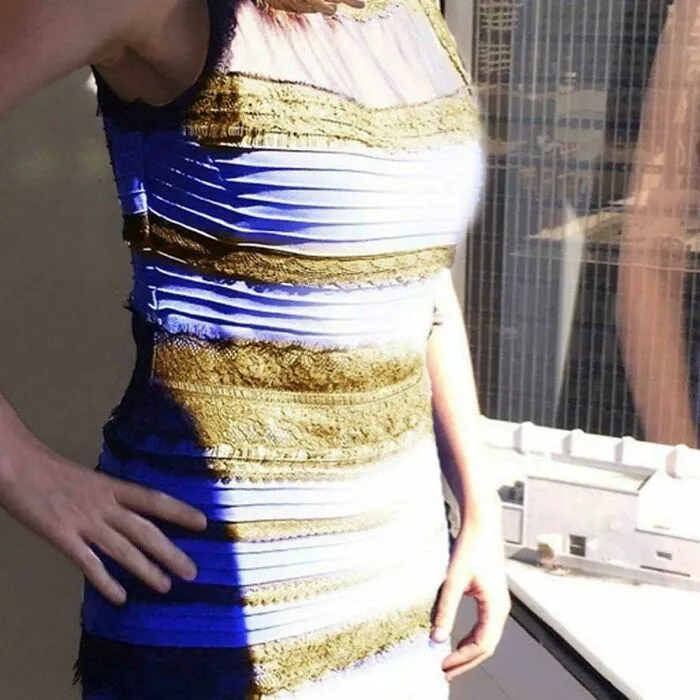 Real photo of a dress that appears blue and black or white and gold, making your brain question its true colors.