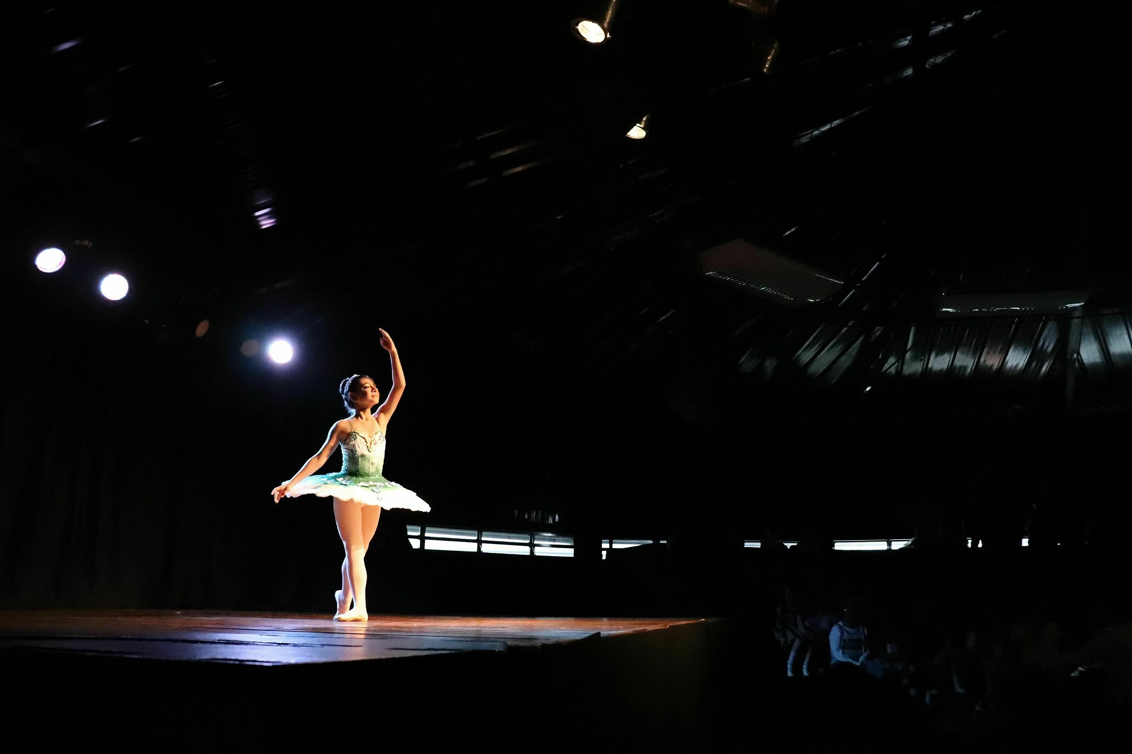 A ballerina performing on stage for a classical music quiz related to famous ballet.