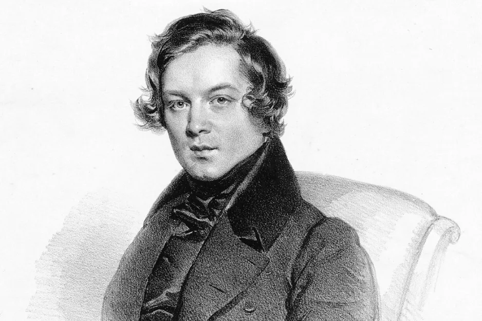 A black and white sketch of Robert Schumann, known as the Father of the Symphony.