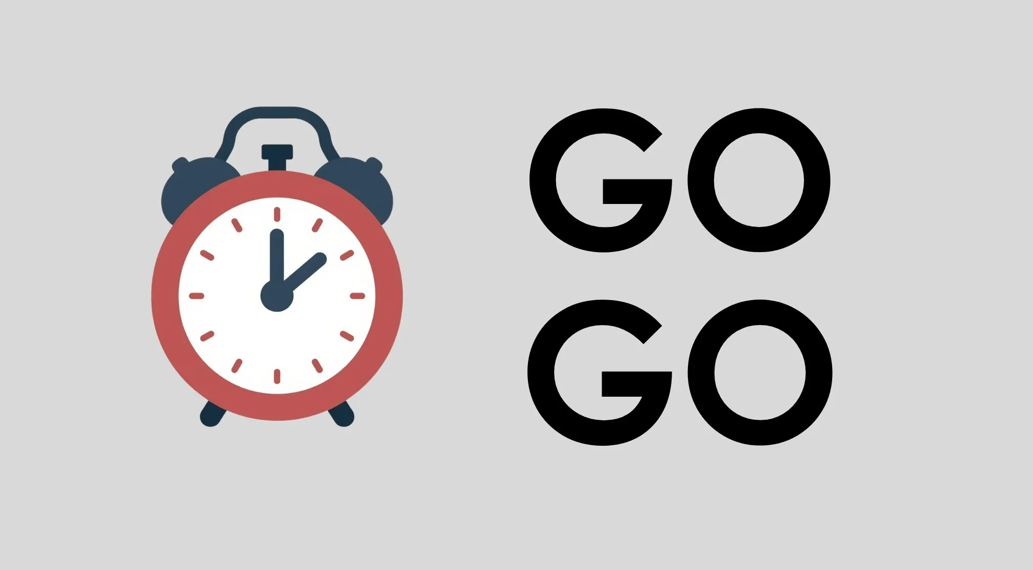 A red and blue alarm clock next to the word GO repeated twice, making a Rebus puzzle.