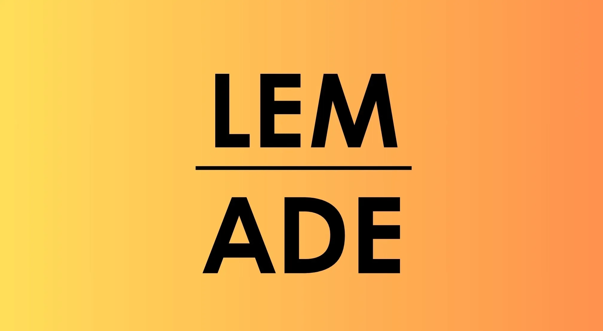 A rebus puzzle quiz showing LEM above a line and ADE below it on a gradient orange background. Guess the word.