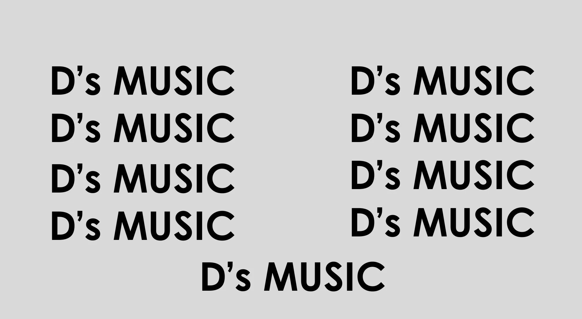 A rebus puzzle quiz showing eight instances of "D's MUSIC" on a light grey background, with a ninth instance below them.
