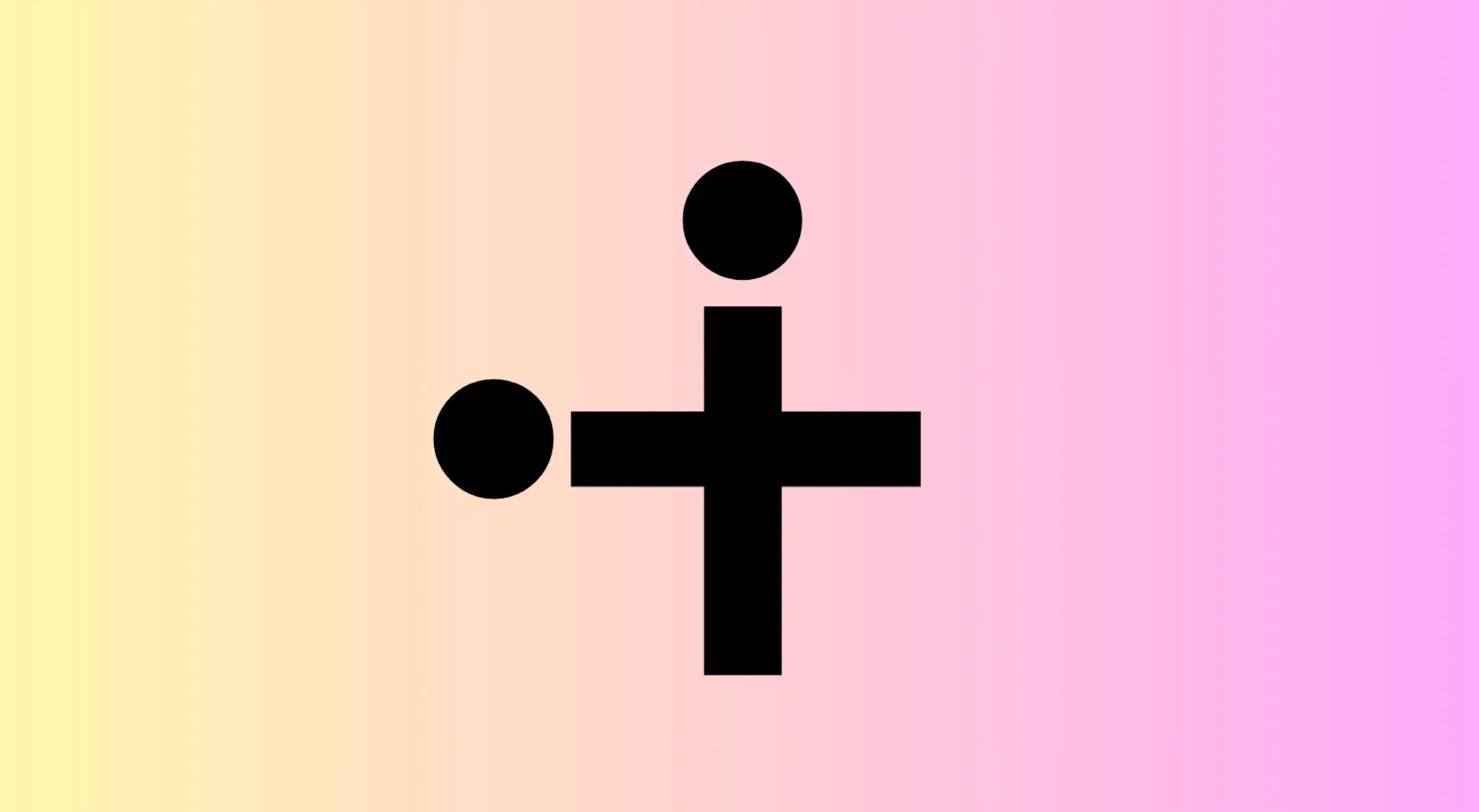 A rebus puzzle quiz showing a black plus sign with two dots on a yellow-pink gradient background.