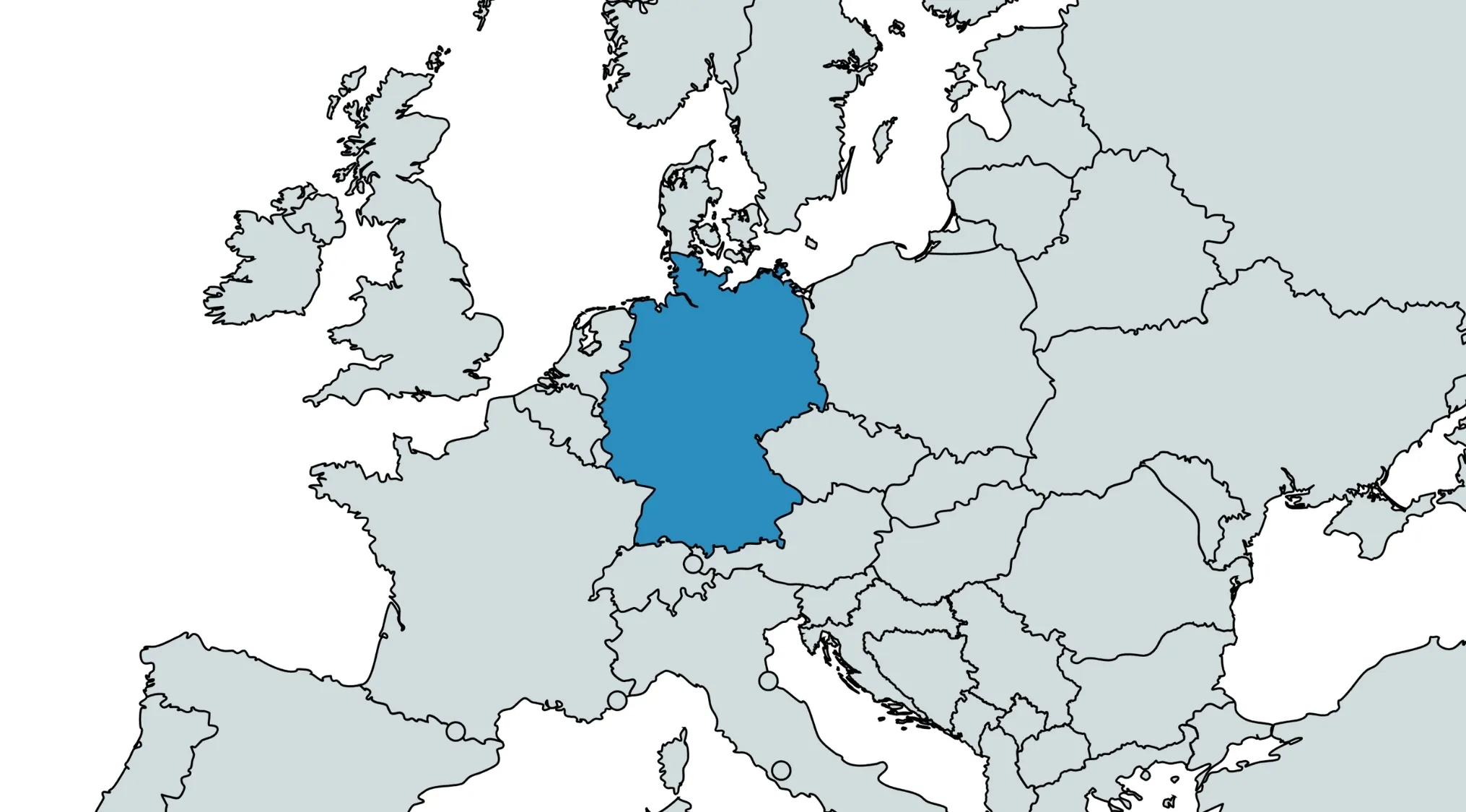 A World Countries Quiz map showing Germany highlighted, asking which countries share Germany's longest land borders.