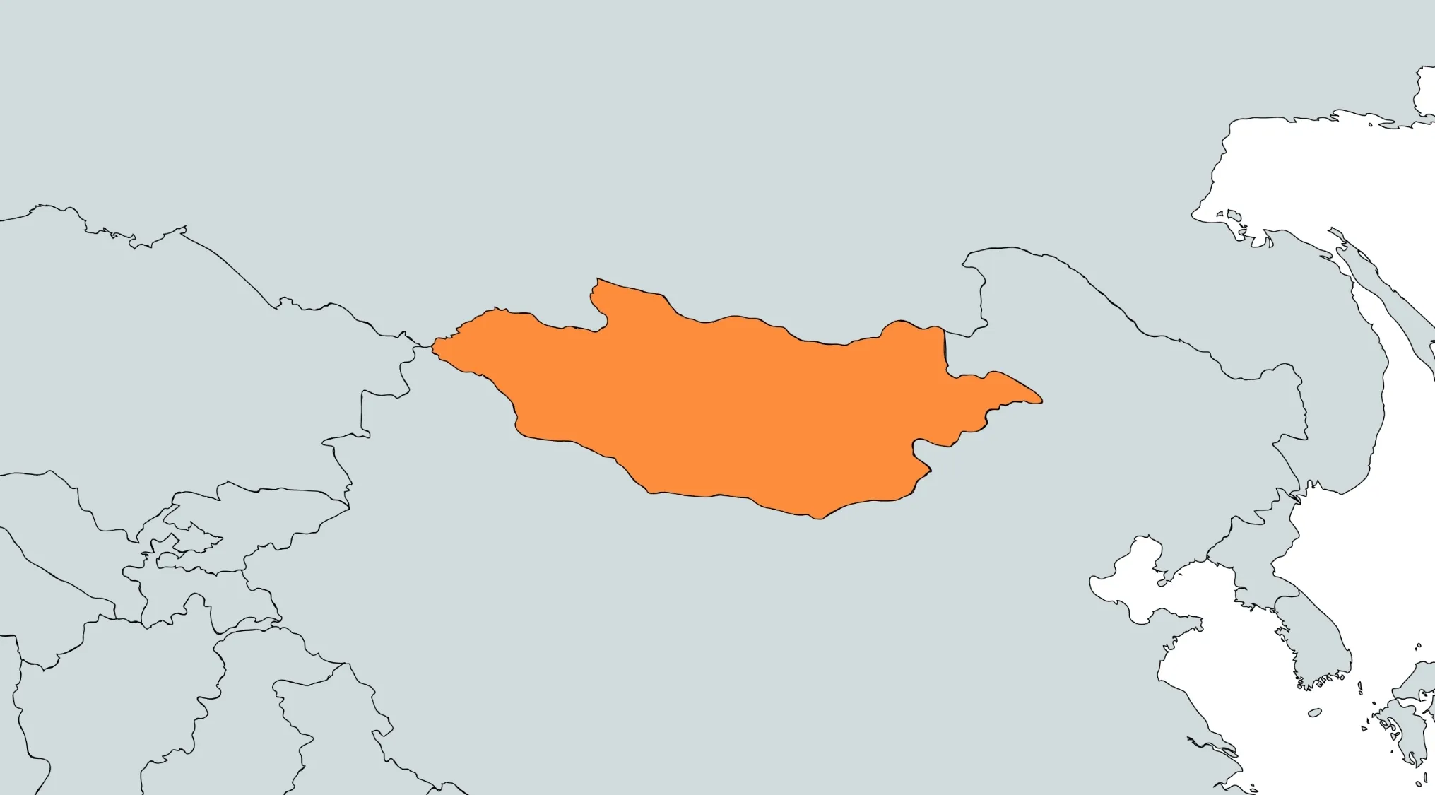 Geography Maps: World Countries Quiz - highlighted Mongolia, asking about bordering countries.
