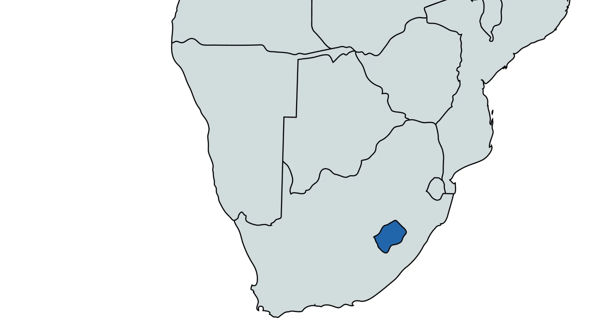 Geography Maps: World Countries Quiz - highlighted Lesotho, asking which country surrounds it.
