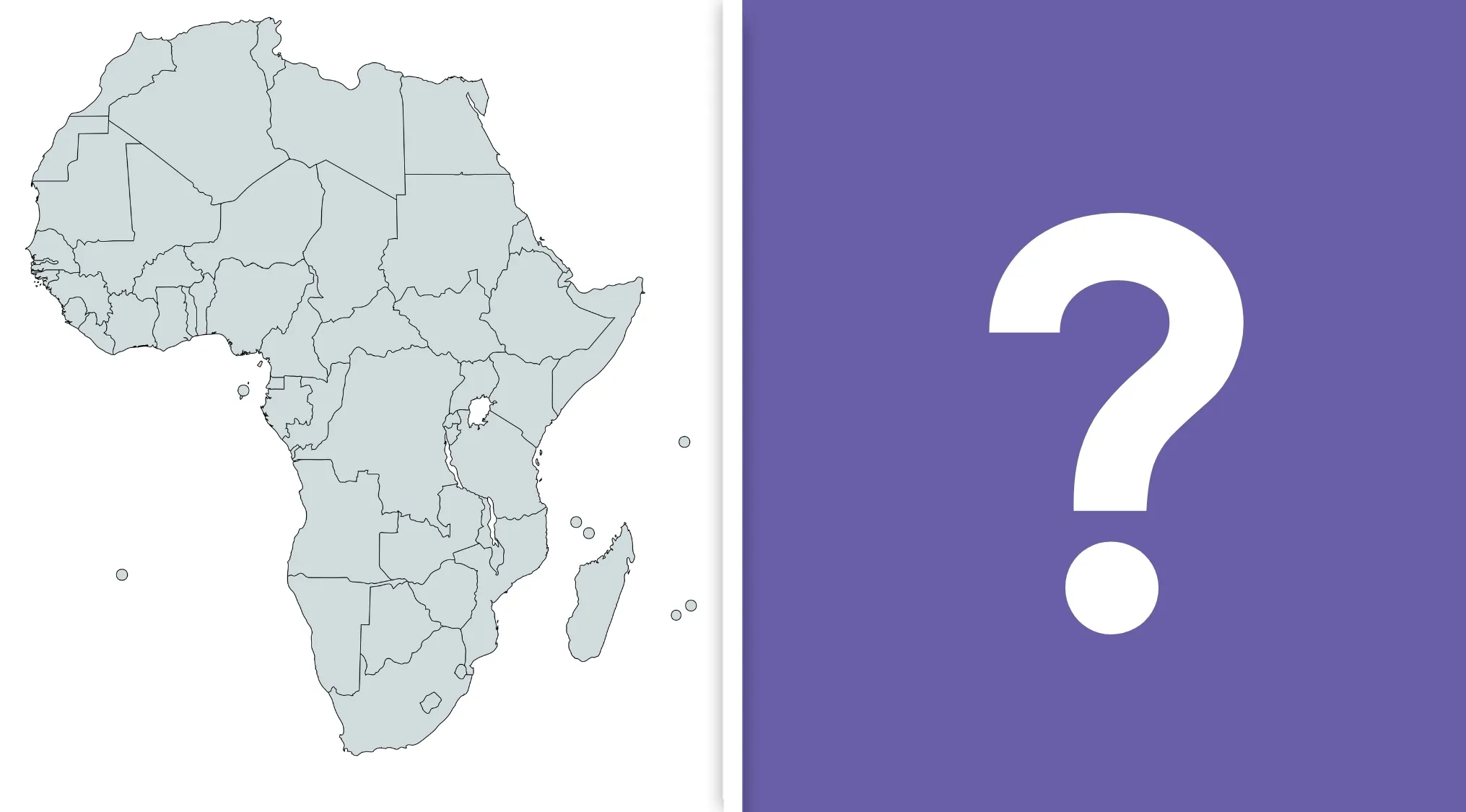 A map of Africa next to a large question mark, for a World Countries Quiz determining the country with the most neighbors.