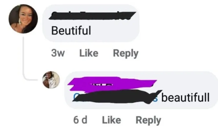 A social media screenshot of a know-it-all correcting the spelling of 'beautiful' to 'beautifull'.