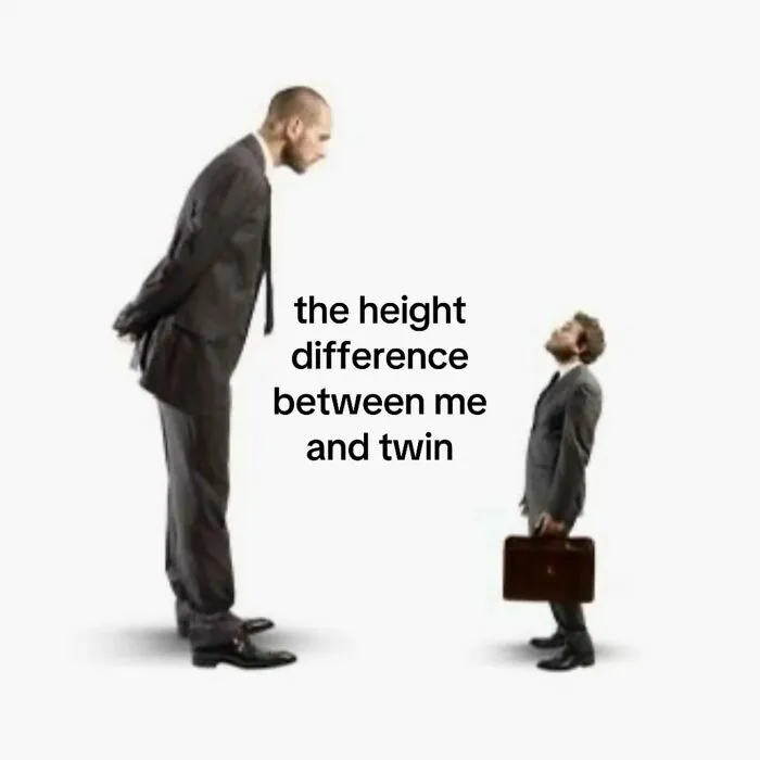 A tall man looking down at a tiny man, depicting relatable height difference in entertaining memes.