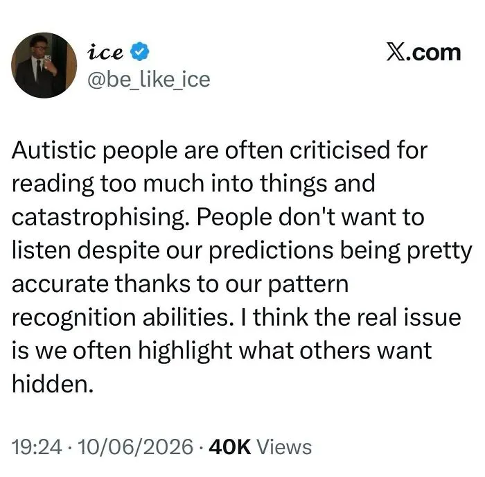A meme for autistic people explaining criticisms about reading into things and accurate pattern recognition.