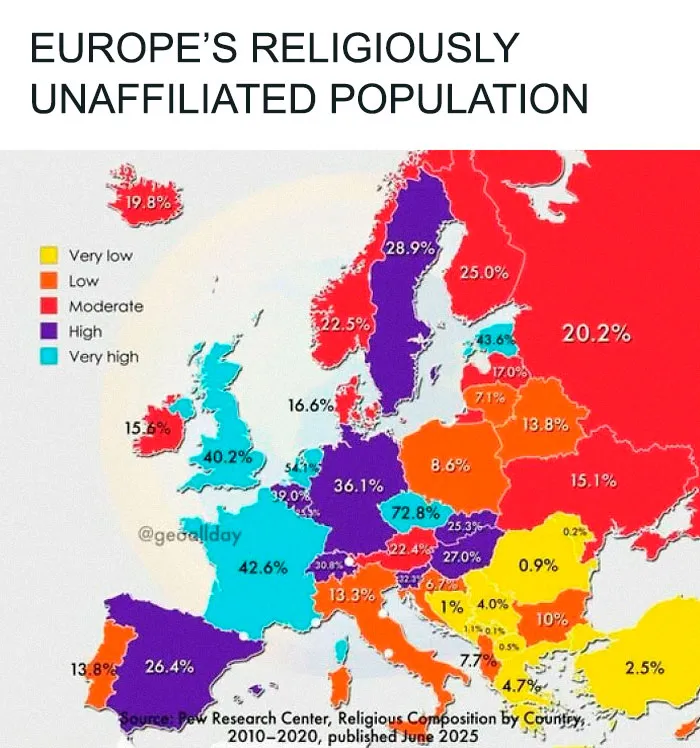 Europe's Religiously Unaffiliated Population By Country