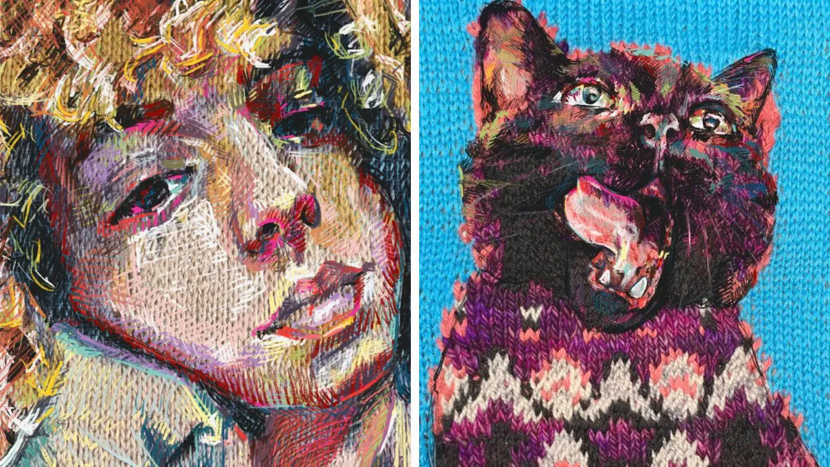 Artist Combines Vintage Knitting Machines And Digital Art To Create Stunning Portraits (33 Pics)
