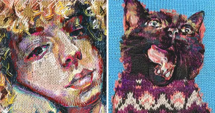 Artist Combines Vintage Knitting Machines And Digital Art To Create Stunning Portraits (33 Pics)