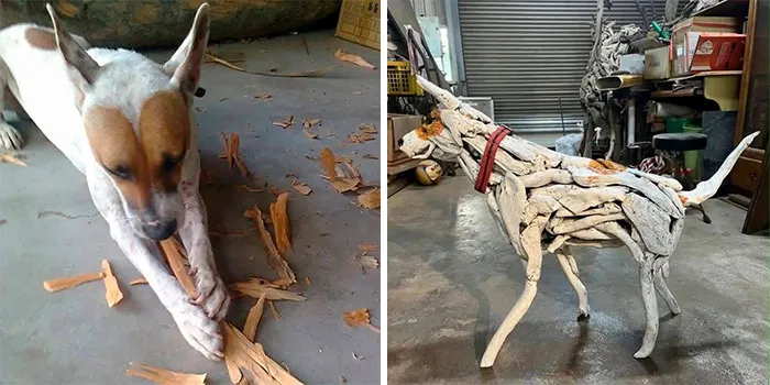 Man Honors His Deceased Dog With A Sculpture Made From Pieces Of Wood That The Two Collected Together