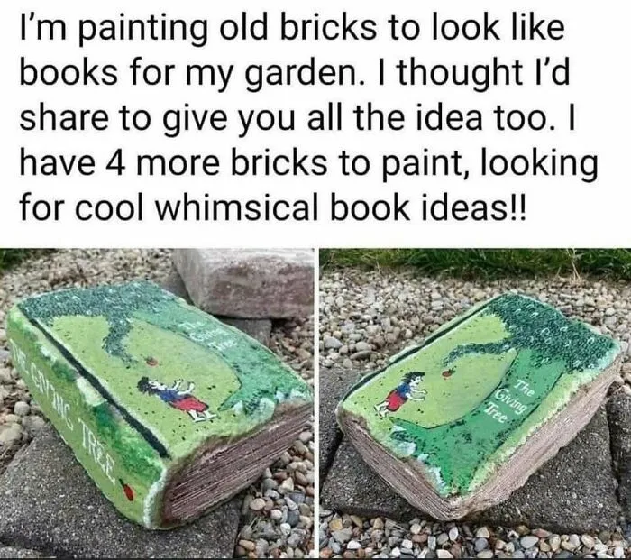 Such A Creative Garden Idea — Painting Old Bricks To Look Like Books
