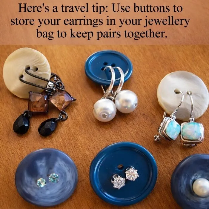 A Simple Travel Jewelry Hack: Use Buttons To Keep Earring Pairs Together In Your Bag