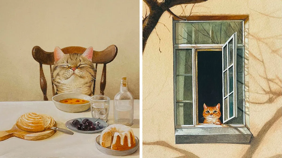 42 Charming Cat Illustrations By Ricky Wei Showing Felines Living Human Lives