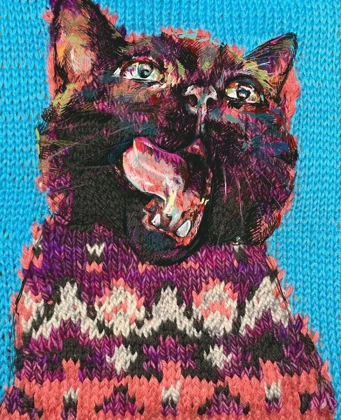 Artist Combines Vintage Knitting Machines And Digital Art To Create Stunning Portraits (33 Pics)