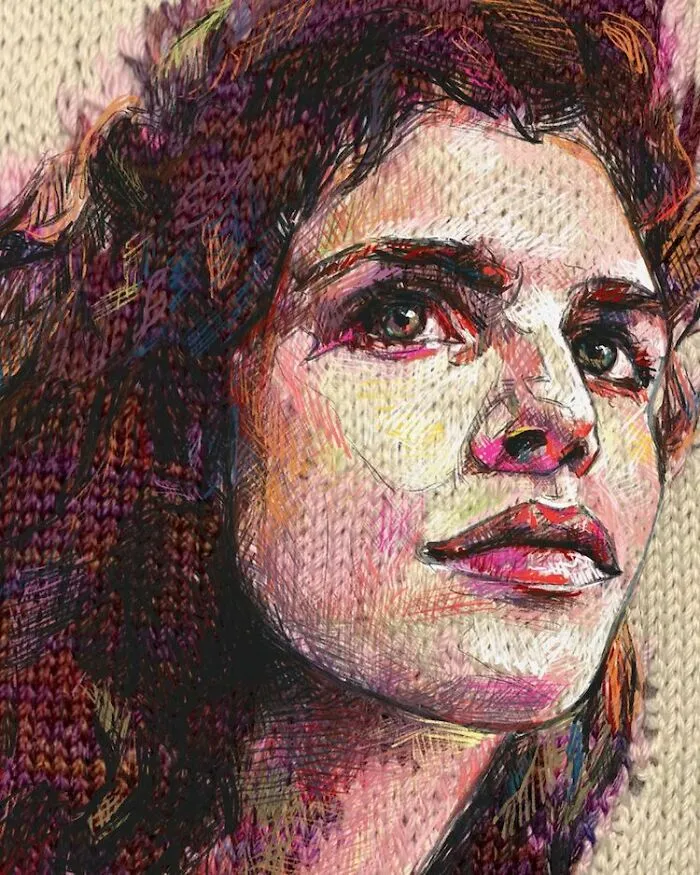 Artist Combines Vintage Knitting Machines And Digital Art To Create Stunning Portraits (33 Pics)