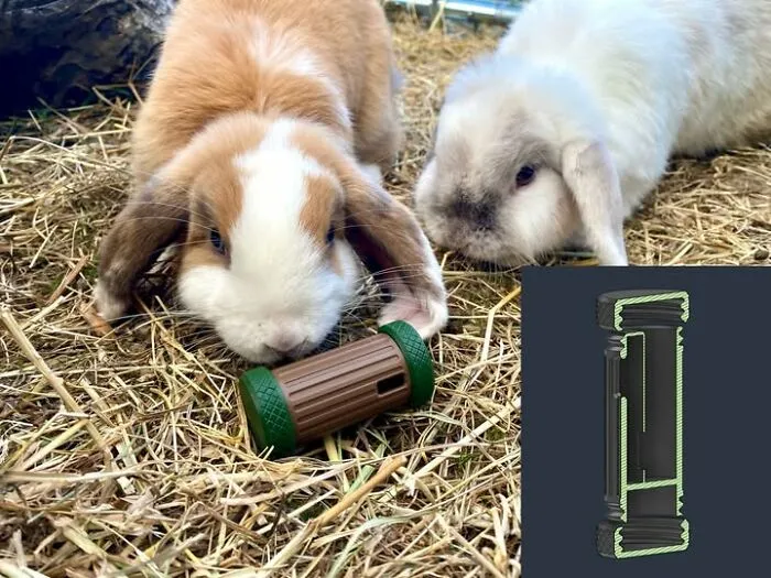 My Wife Breeds Mini Lop Rabbits, And To Give Them A Bit Of Entertainment, I Created A Slow Feeder Which Is Also A Rattle Toy
