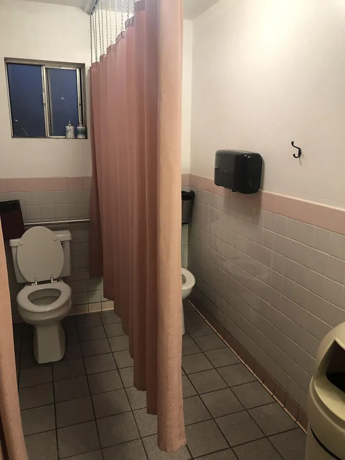 I Can Only Imagine What Splashes Onto Those Curtains. (Restaurant Restroom)