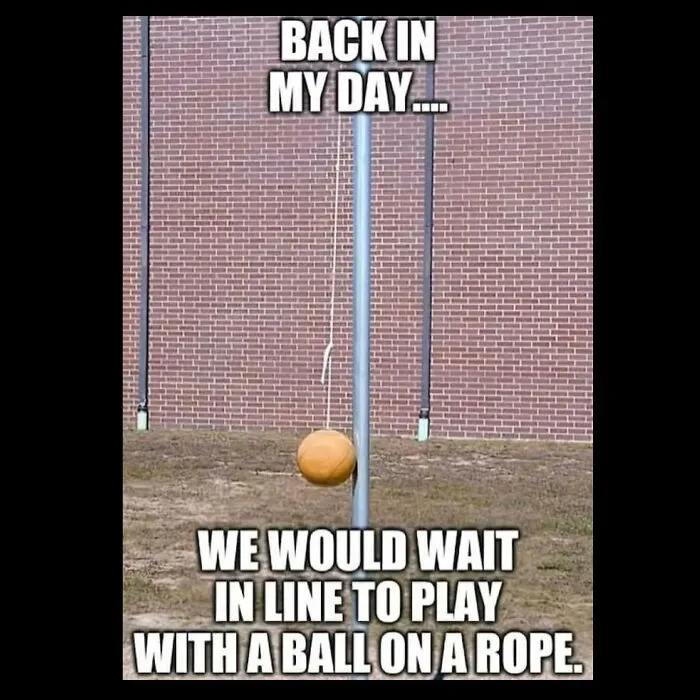 A tetherball pole with a ball on a rope, a Gen X meme about waiting in line to play in school.