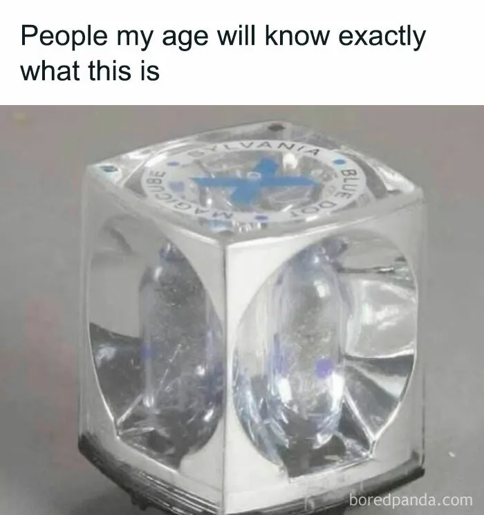 A close-up of a vintage Sylvania Magicube flashbulb. This Gen X meme is sure to unlock forgotten memories for many.
