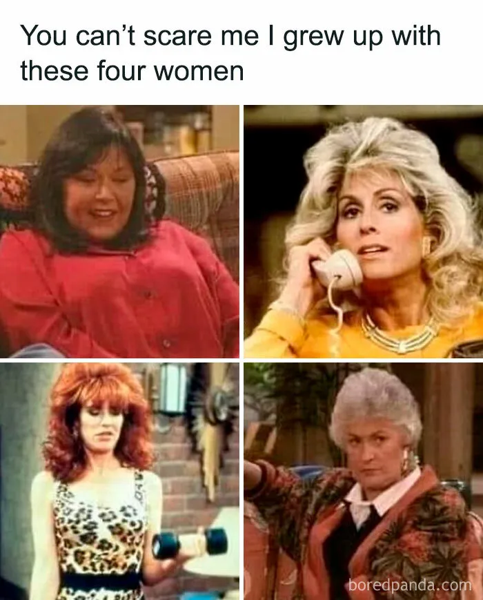A collage of four iconic Gen X TV women: Roseanne, Fran Fine, Peg Bundy, and Dorothy Zbornak, unlocking pop culture memories.